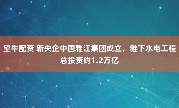 望牛配资 新央企中国雅江集团成立，雅下水电工程总投资约1.2万亿