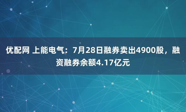 优配网 上能电气：7月28日融券卖出4900股，融资融券余额4.17亿元